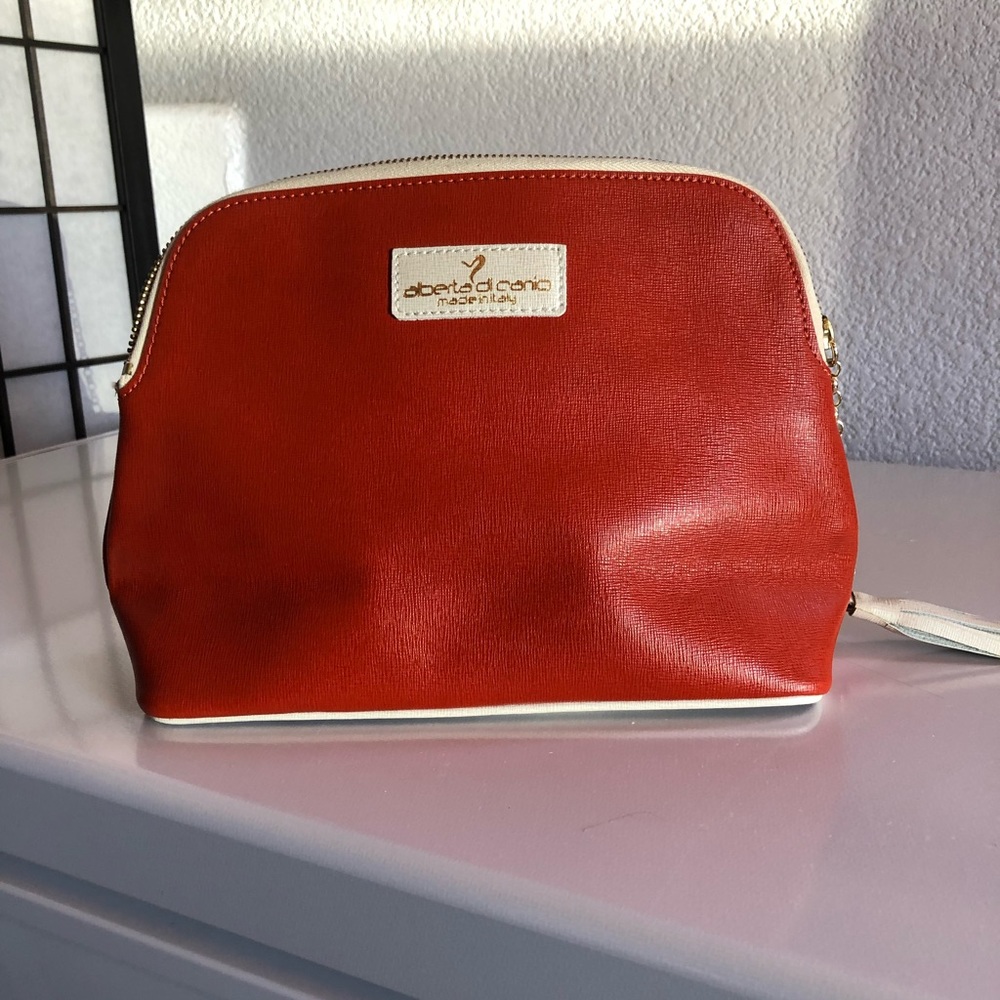 Alberta DiCanio Italian Leather handbag/cream tassel gold/orange/ivory, vintage.